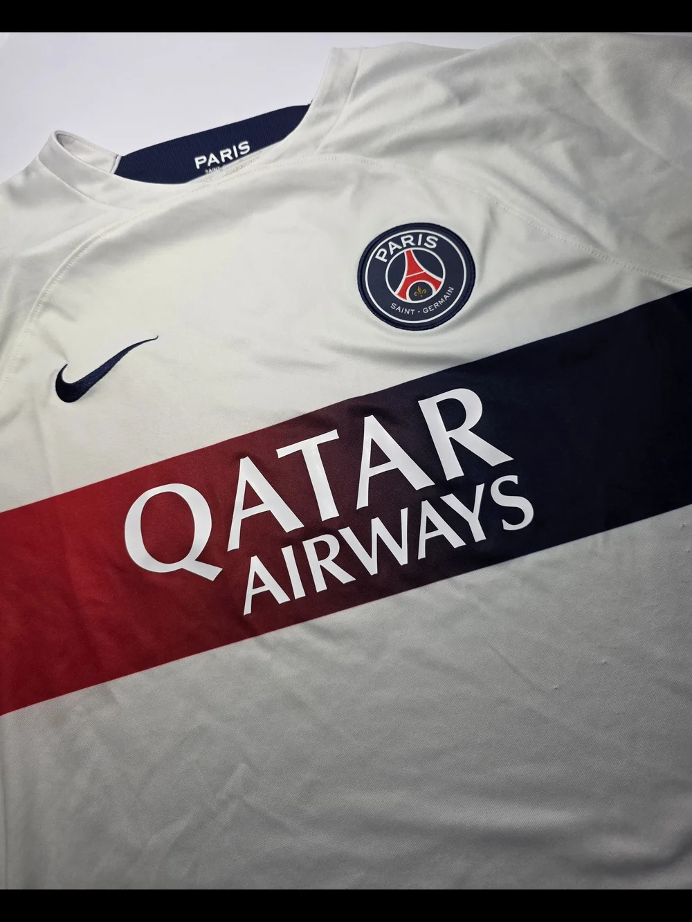 Nike Paris Saint-Germain White Jersey with Red & Navy Chest Band